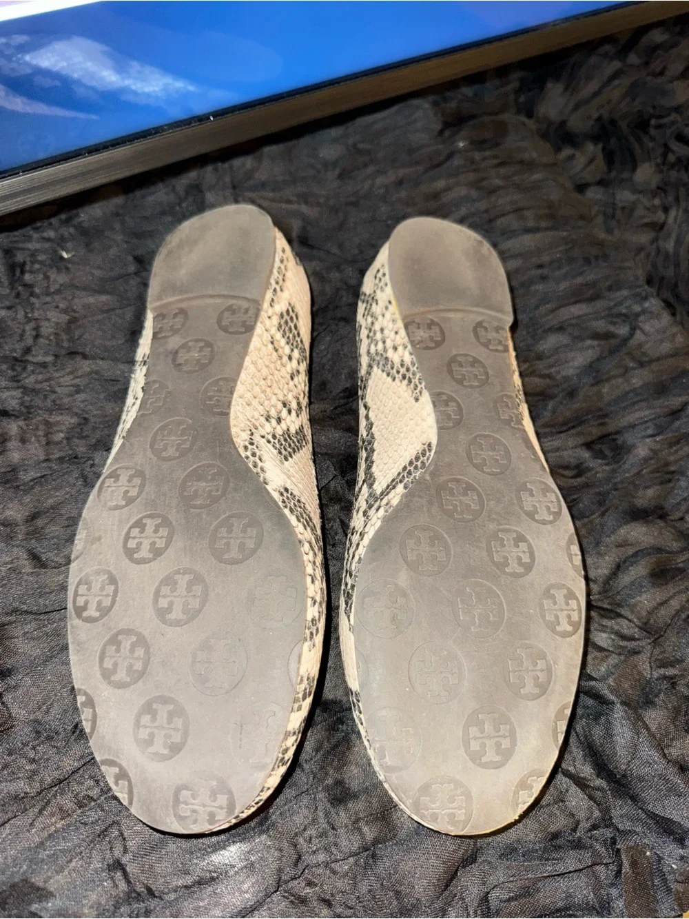 Tory Burch Snake-Print Leather Ballet Flats with Gold Logo